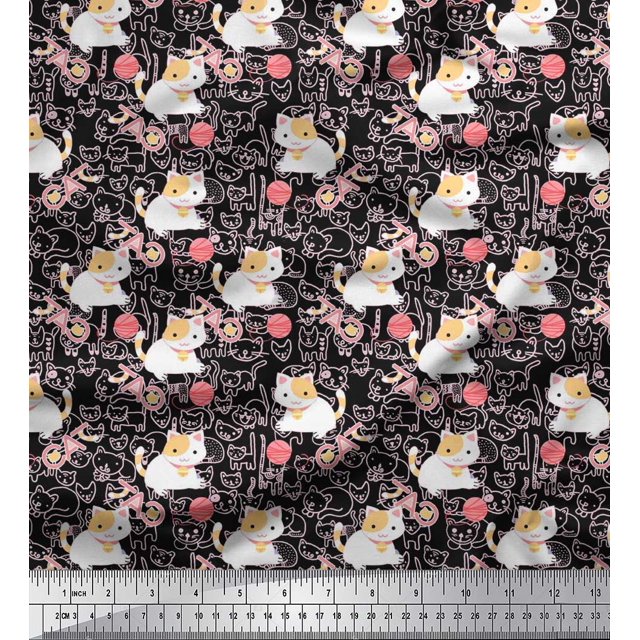 Soimoi Cotton Duck Fabric Wool & Cat Kids Print Fabric by Yard 56 Inch Wide