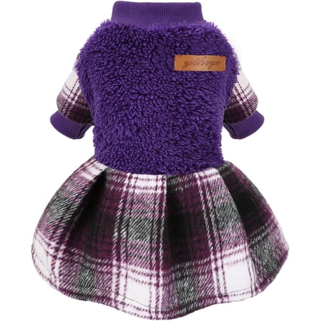 Dog Sweater Dress Plaid Fleece Dog Sweaters for Small Dogs Girl Female Warm Winter Clothes Girl XXS Outfit Apparel Clothes (Purple M for 8.8-16.5lb)