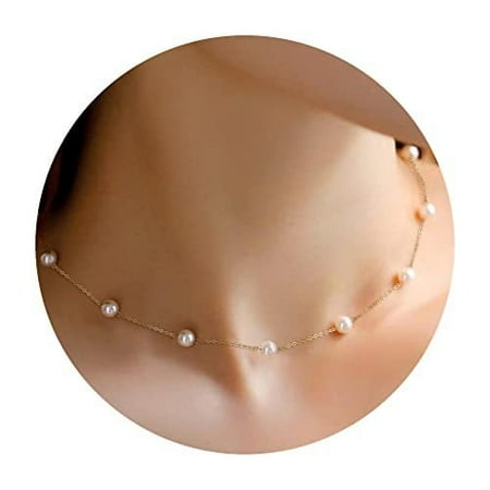OnlyUnique 14K Gold Plated Pearl Necklace, Dainty Pearl Choker Necklace for Women, Layering Necklace Wedding Jewelry Gifts for Her