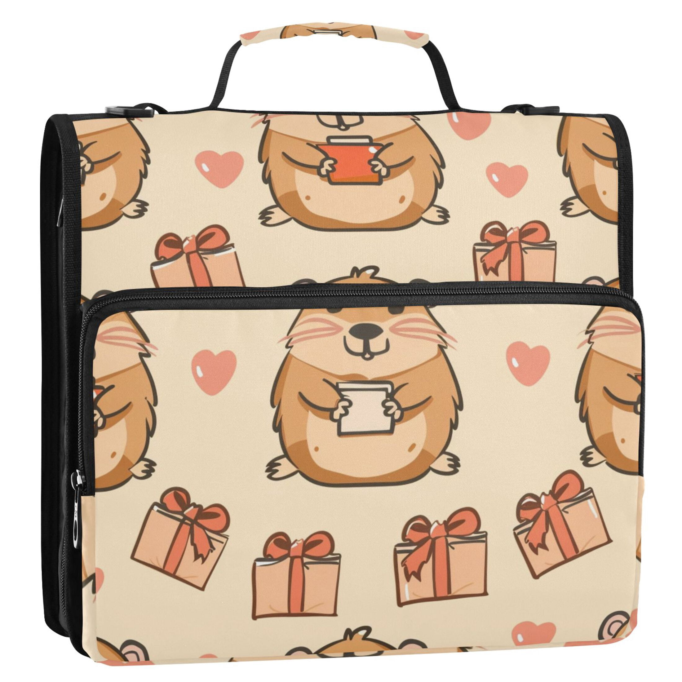 3 Ring Zipper Binder with Shoulder Strap Waterproof Trapper Keeper 2 Inch D-Ring 500 Sheets Capacity Capybara Holding Gift