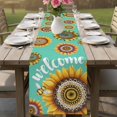 thumbnail image 4 of Welcome Table Runner 70 Inches, Summer Sunflowers Bohemia Floral Country Teal Green Bed Runner Dresser Scarves Tabletop for Indoor Outdoor Parties/Ceremony/Banquet, 13" x 70", 4 of 9