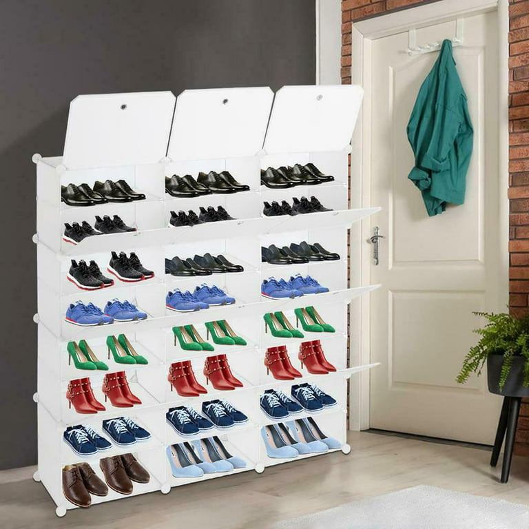 24 Pair Shoe Storage Cabinet Adjustable Shoe Rack Organizers, 8-Tier White  Cube Storage Bookcase