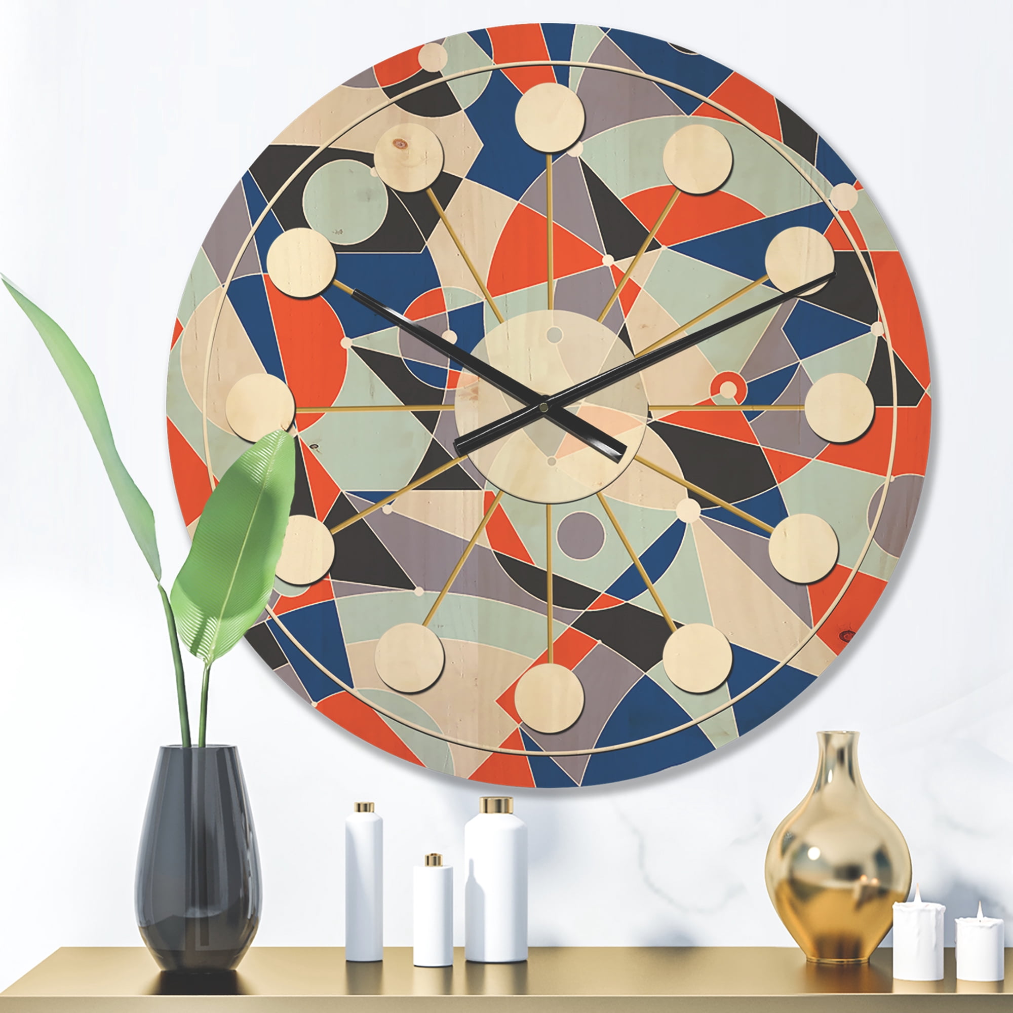 Designart 'Geometrical Retro Grid IV' Mid-Century Modern Wood Wall Clock