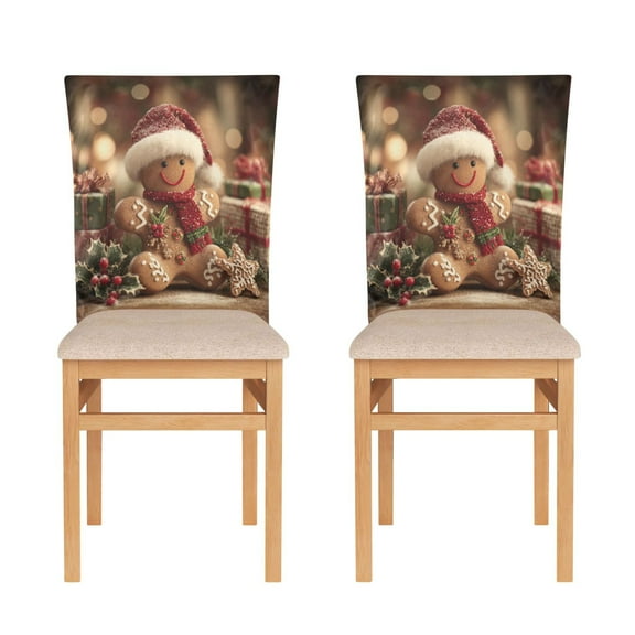 Decorative Chair Back Cover One Size x2 Chair Cover Dining Chair Slipcovers Chair Back Decoration Festival Chair Decoration Warm Christmas Gingerbread Man Beautiful