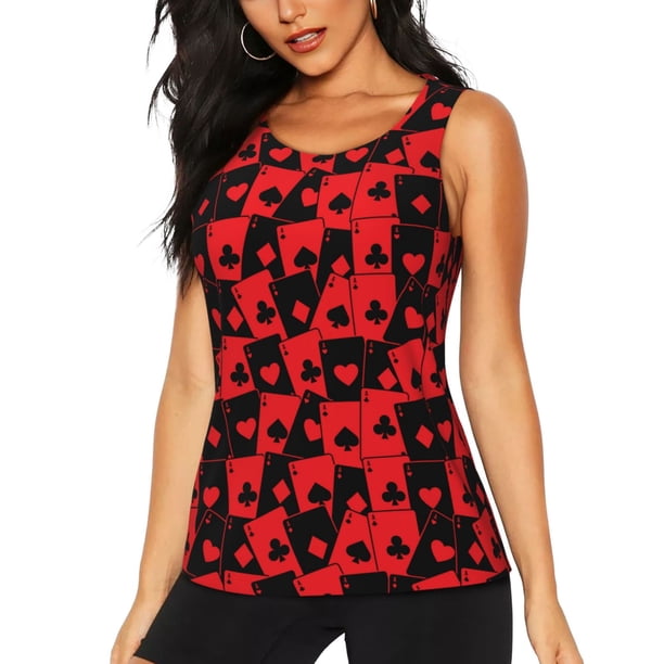 Fotbe Playing Cards Blusas Sin Mangas para Mujer – Estilo Casual, Corte Suelto, Slim-Fit, Cuello Redondo Deportivo, Tops de Verano para Gimnasio y Yoga-Large