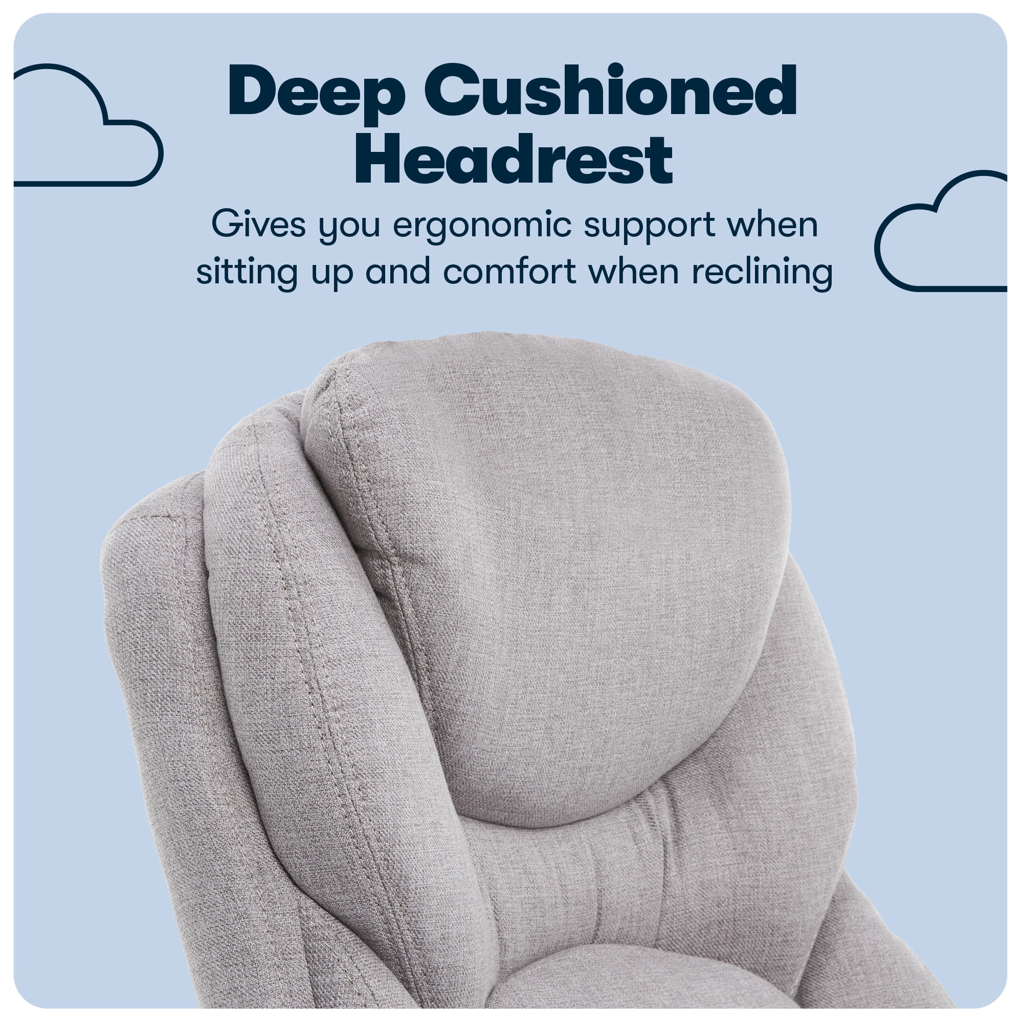 Serta Claremont Executive Office Chair with Back-In-Motion Technology, Ergonomic Mid-Back with Pivot Lumbar Support and Seat, Plush Cushion, Body Pillows, Adjustable Arms, Light Gray Fabric