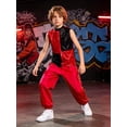 thumbnail image 3 of TiaoBug Kids Hip Hop Street Dance Outfit 2Pcs Sleeveless Sequin Color Block Zip Jacket with Metallic Jogger Pants Red 16, 3 of 7