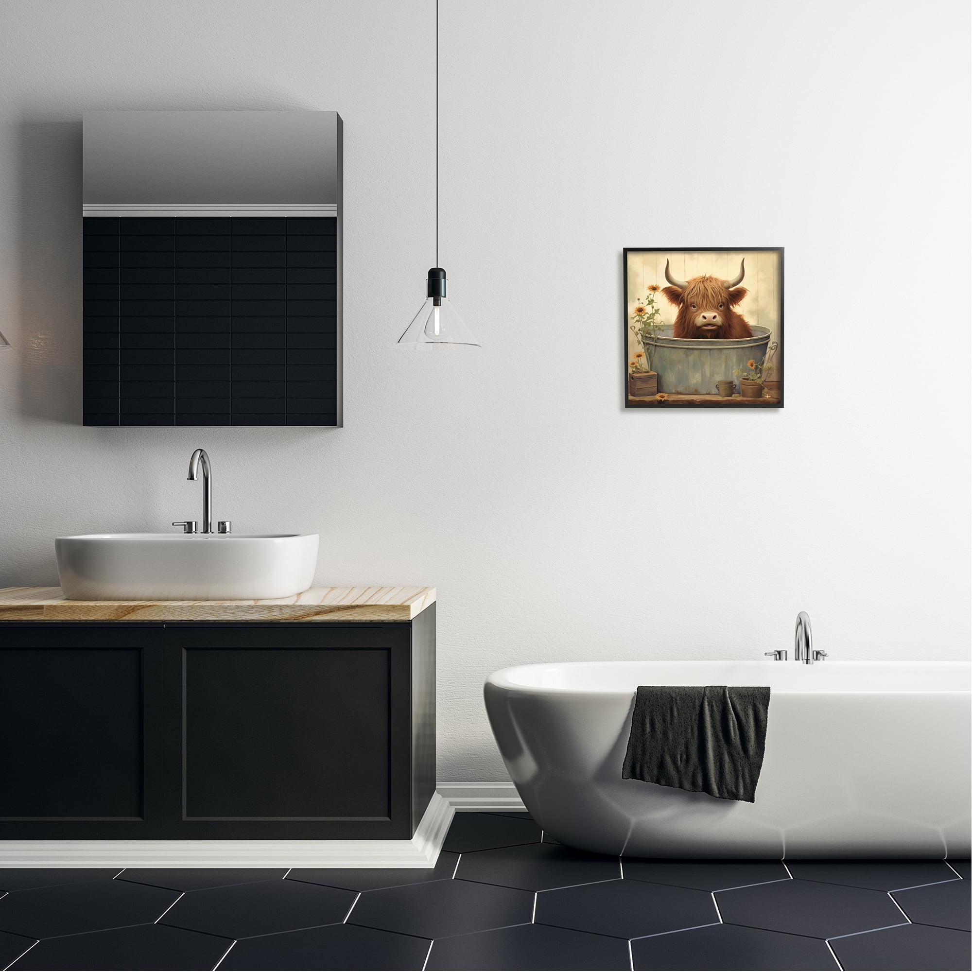 Stupell Industries Cattle in Vintage Bath Tin Animals & Insects Painting Black Framed Art Print Wall Art, 17 x 17