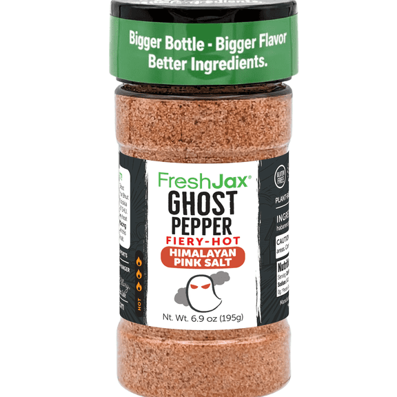 FreshJax Ghost Pepper Fiery Hot Himalayan Salt – 6.9 oz Extreme Spicy Salt for Grilling, Cooking, BBQ, Pizza, Fries & Popcorn – Bold Smokey Table Salt – Non-GMO, Gluten-Free – Made in USA