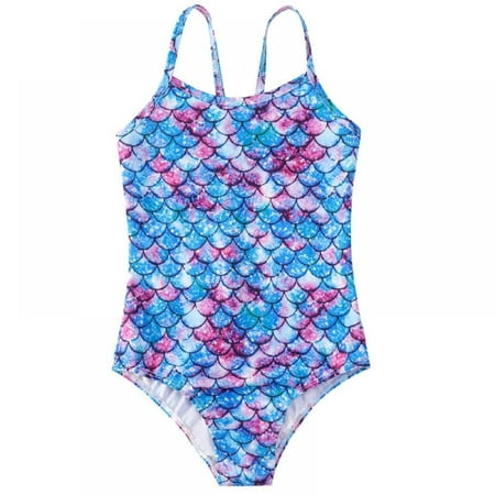 

Baozhu Summer Bathing Suit Fish Scale Swimwear for Teen Girls Halter Romper Tankini Beachwear Toddler One-piece Swimsuits Tankini Beachwear 5-6 Years