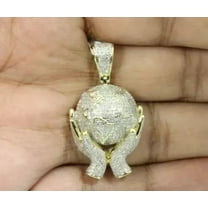 2.50Ct Round Cut Moissanite Men's World Globe Map Pendant 14K Yellow Gold Plated