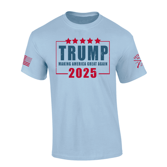Patriot Pride Mens Trump Box Stars Making America Great Again 2025 Short Sleeve Tshirt-Light Blue-X-Large
