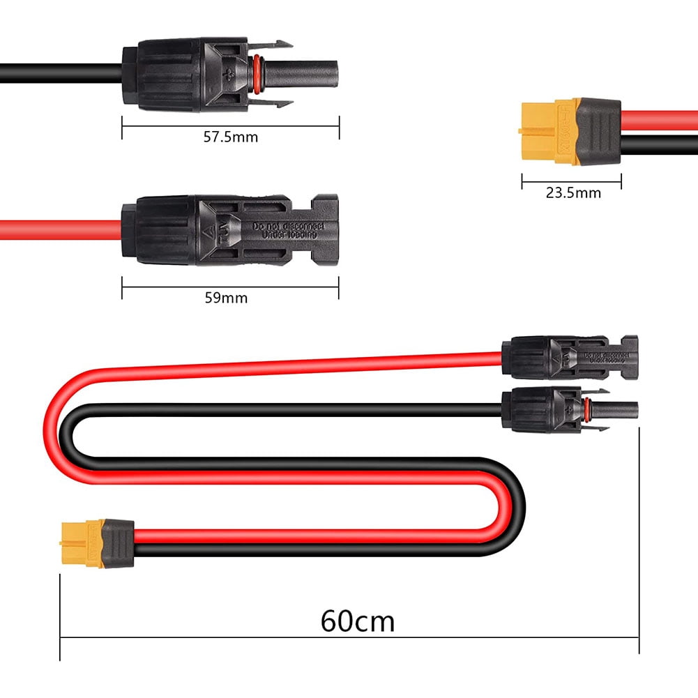 Solar Panel Extension Cable, 10 AWG 6 ft Power Cord with MC 4 Connectors, Red and Black, 1-Pack