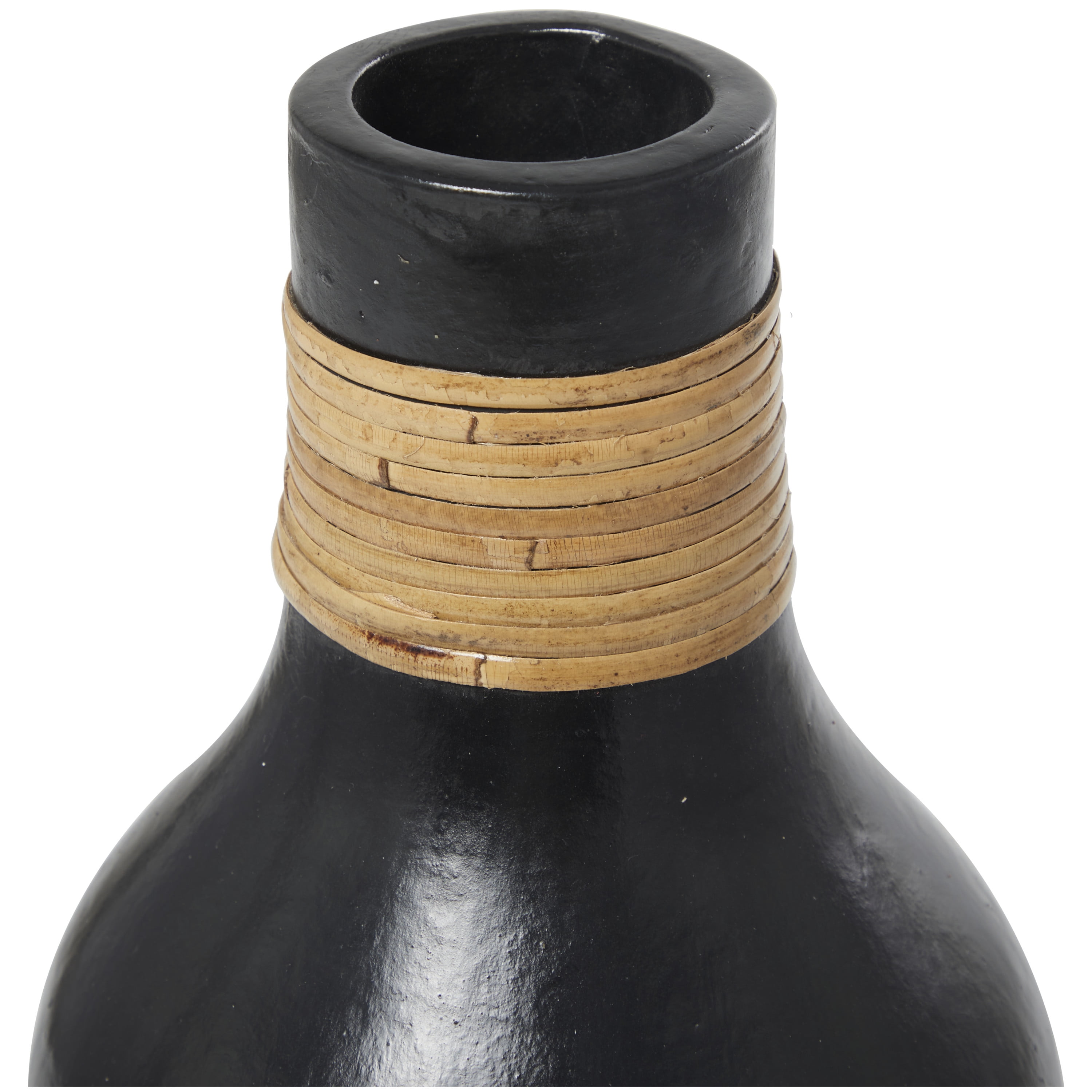 DecMode 19" Black Ceramic Vase with Wrapped Rattan Detailing