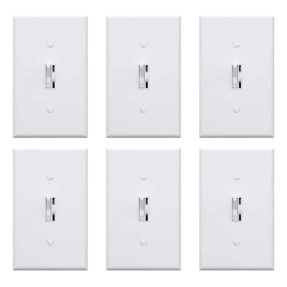ELEGRP Slide Toggle Dimmer Switch,Single Pole & 3-Way Toggle LED Dimmer Light Switch, Wall Plate Included, UL Listed, White 6PC