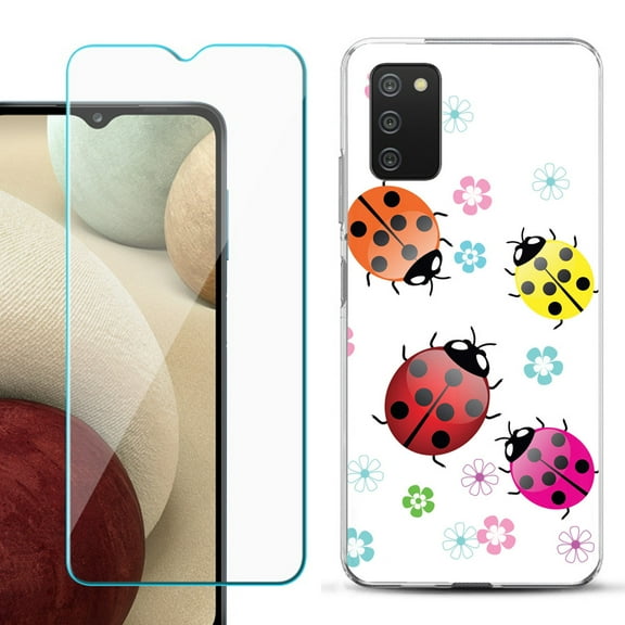 Slim-Fit TPU Fashion Phone Case for Samsung Galaxy A03s, with Tempered Glass Screen Protector, by OneToughShield ® - Ladybug