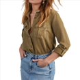 thumbnail image 1 of Chaqueta Vaquera con Bolsillos Dobles y Decoración Empalmada para Mujer, Blusa Informal con Solapa y Botonadura Sencilla. Marrón Oscuro M, 1 of 10