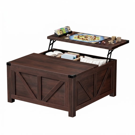 CONCETTA Lift Top Coffee Table, Convertible Coffee Table with Drawers and Hidden Storage for Living Room,Brown