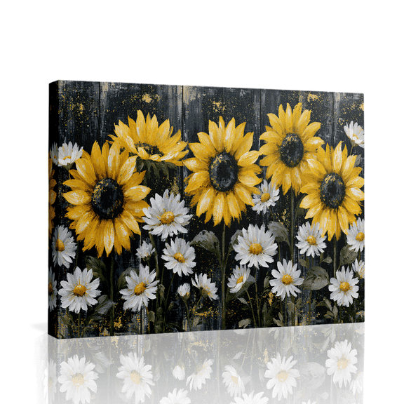 Topbout Art Rustic Farmhouse Yellow Sunflower Daisy Canvas Art Gallery Wrapped - Living Room 12*8 inch