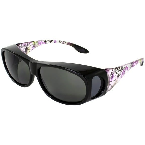 Global Vision Eyewear Fanfare2 Fit Over the Glasses Womens Sunglasses Purple Floral Frame Smoke Lens