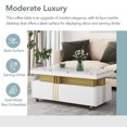 thumbnail image 3 of 39"W Coffee Table with Faux Marble Top, Rectangle Cocktail Table with 2 Drawers and Caster Wheels, Contemporary Luxury Center Table with Gold Metal Bars for Living Room, White, 3 of 9