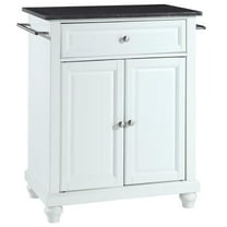 Pemberly Row Black Granite Top Portable Kitchen Island in White