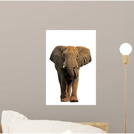 Elephant Stick - African Elephant White Wall Decal by Wallmonkeys Peel and Stick Graphic (12 in H x 9 in W) WM206284