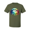 thumbnail image 2 of Wild Bobby, Colorful Neon Rainbow Biting Lips Pop Culture Men's Graphic T-Shirt, Military Green, 5X-Large, 2 of 3