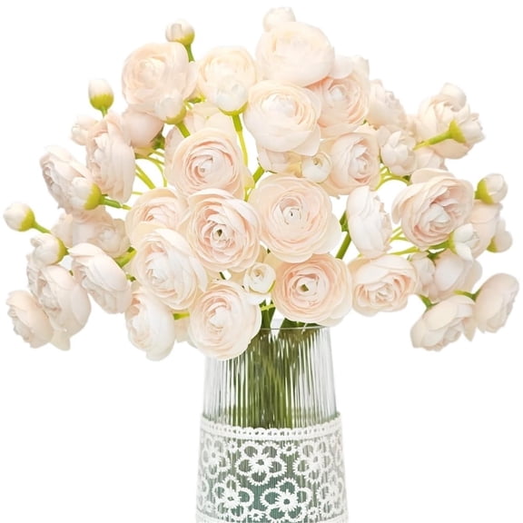 Cream Ranunculus Artificial Flower,Faux Peony DIY Bouquet,Silk Flowers Arrangements Decorations,Table Centerpiece,for Bridal Wedding Birtday Home Decor Set of 18