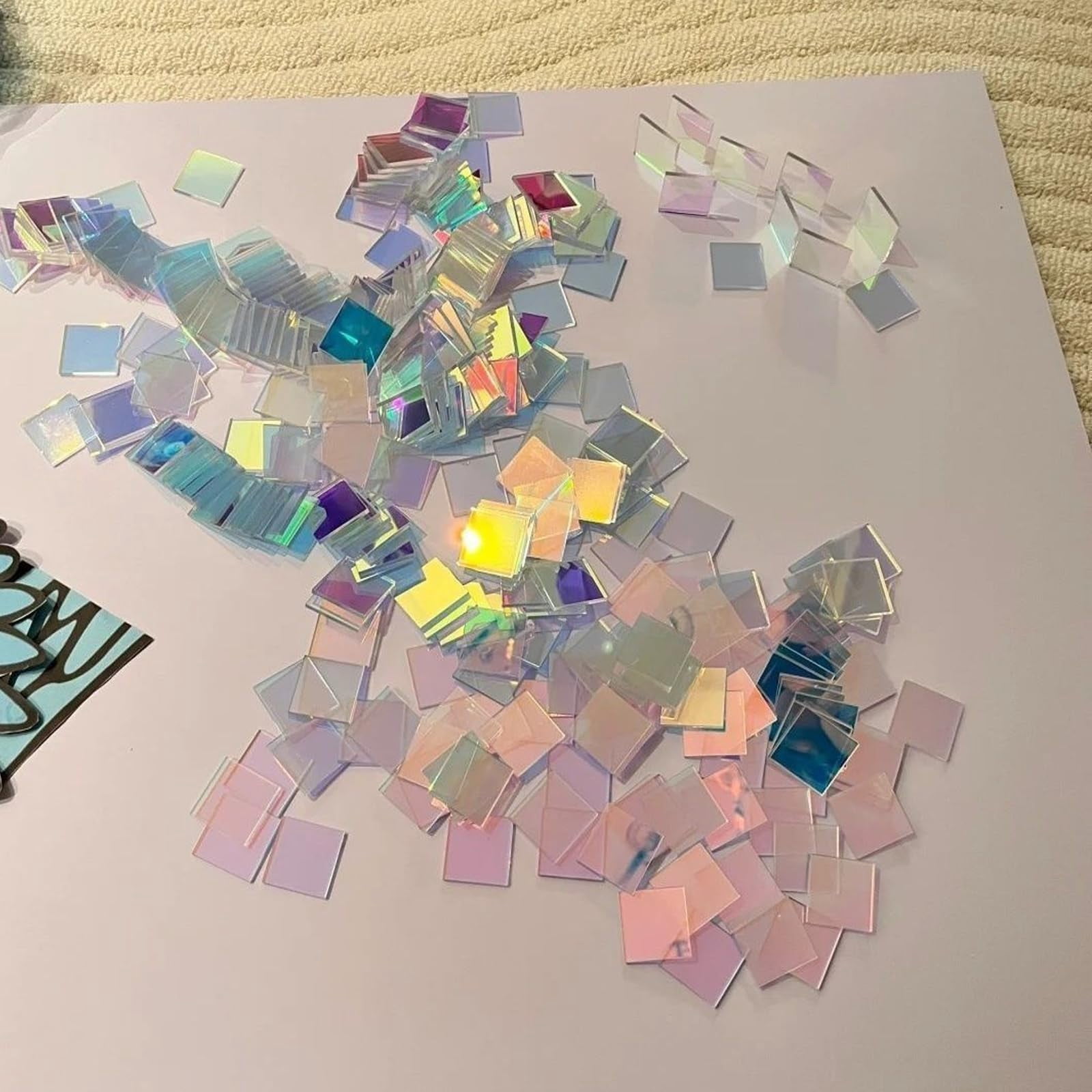 200PCS Iridescent Acrylic Squares,1.18"X1.18" Small Squares Rainbow Acrylic Sheets,3mm Thick (1/8),Mini Rainbow Holographic Acrylics Squares,for DIY Crafts,Mosaic Art,Light & Shadow Artwork (100)