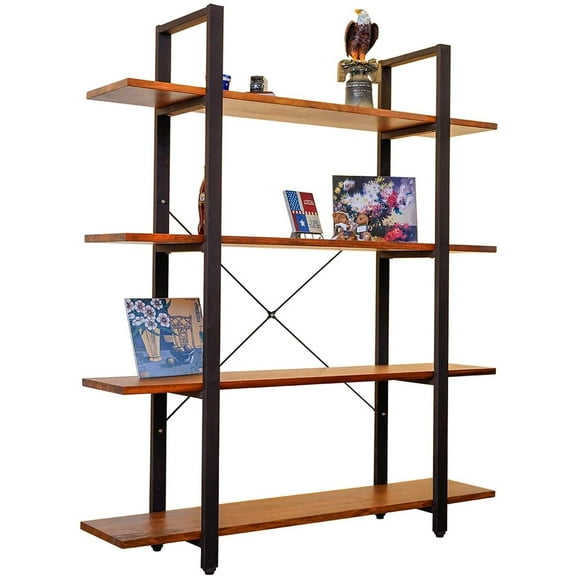 CONSDAN Industrial Bookshelf, 4 Tier Free Standing Units 55" H, Real Poplar Rustic Bookcase