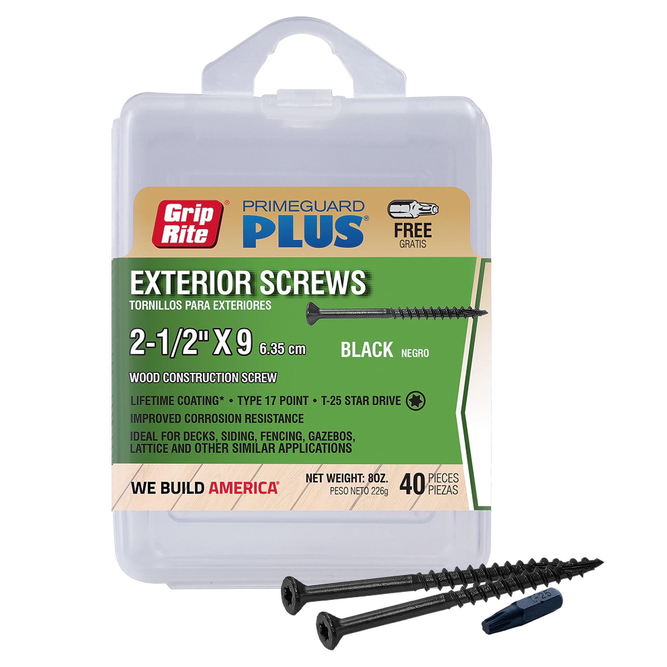 (3 pack) Grip-Rite PrimeGuard Plus #9 x 2-1/2 in. Black Wood to Wood Deck Screw 40CT