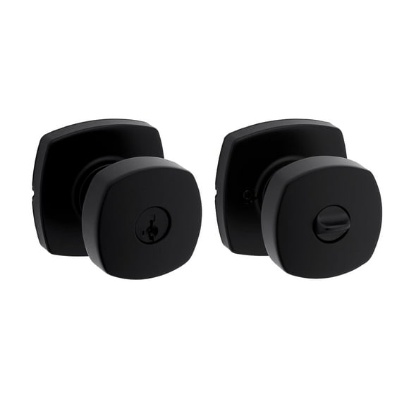 Kwikset Arroyo Knob Entry Door Knob with Lock and Key Se Keyed Handle Exterior Front Entrance and Bedroom Matte Black Pick Resistant SmartKey Rekey Security and Microban