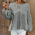 thumbnail image 2 of Aboser Babydoll Shirts for Women Trendy Plaid Tunic Tops Baggy Lantern Sleeve Shirt Oversized Crewneck T-Shirts Flowy Loose Fitted Blouses Black S, 2 of 8