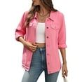 thumbnail image 2 of Womens Trendy Long Sleeve Denim Jackets Button Down Fitted Trucker Shacket with Pockets Pink L, 2 of 7