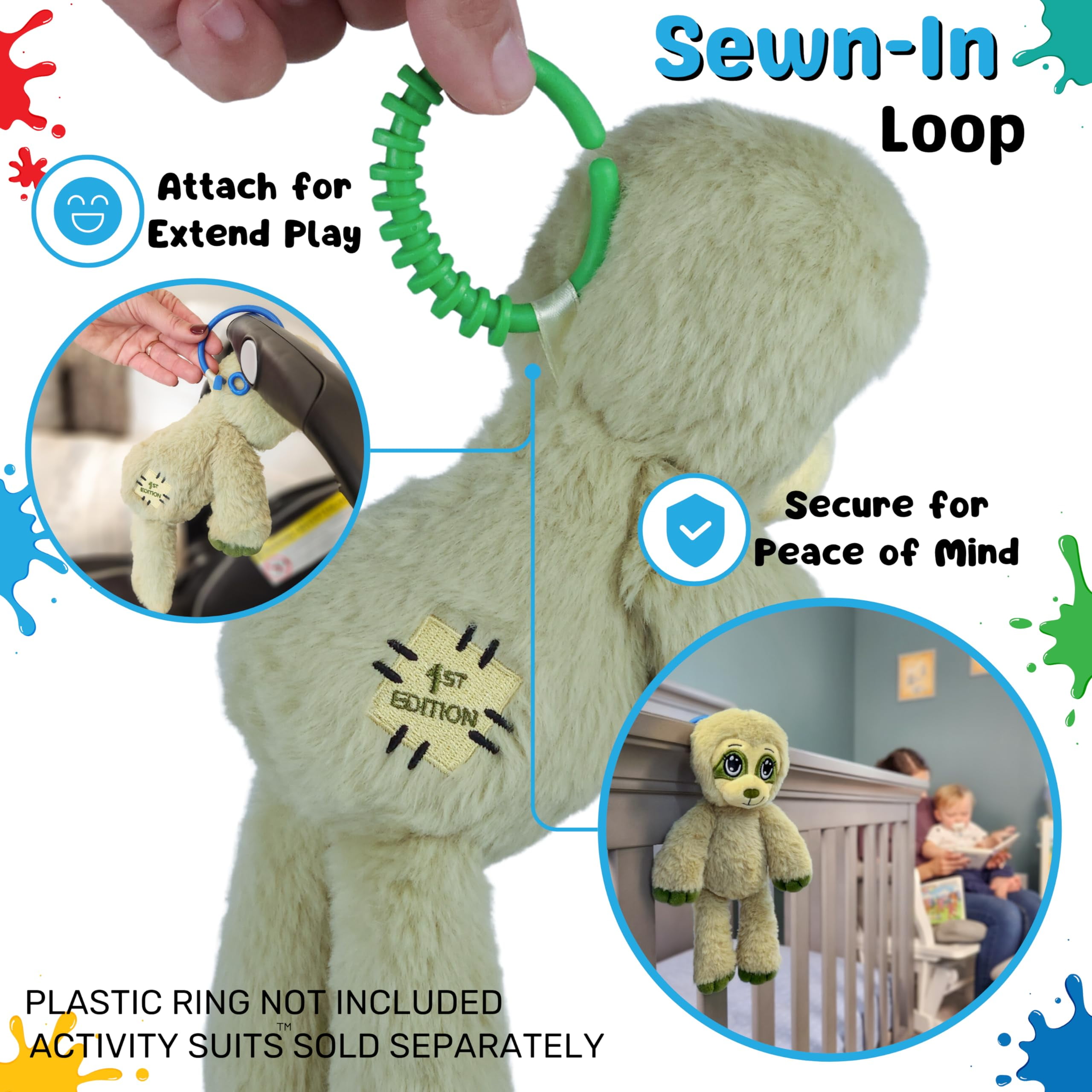 The Adventure Crew Sami the Sloth Plush Comfort / Activity Toy for Newborn and Up | Ultra-Soft, 11.5" Compact Size with Weighted Limbs | Interactive Companion for Early Learning