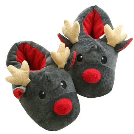 

1Pair Chrismas Deer Slippers Winter Wearing Warm Shoes for Indoor Dark Grey