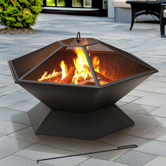 Foyer à bois Sunjoy de 89 cm en acier avec tisonnier et housse en PVC pour camping, jardin et terrasse