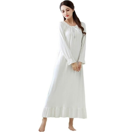 

Sales Promotion!Women Cotton Nightdress Spring and Autumn Large Size Loose Retro Long Sleeved Bathrobe Long Nightdress Casual Home Service White L