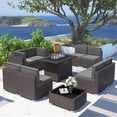 thumbnail image 2 of 10 Piece Patio Furniture Set with 44" Propane Gas Fire Pit Table, Outdoor Sectional Conversation Set Wicker Rattan Sofa Set with Coffee Table, 2 of 7