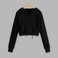 thumbnail image 2 of VISALY Hoodies Pullover Drawstring Sweatshirt Women's Fashionable and Casual Solid Color Pocket Short Long Sleeved Sweatshirt Casual Sweaters Running Sweatshirts for Women Pullover Sweatshirt Black L, 2 of 4