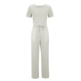 thumbnail image 5 of Wdfiry Formal Jumpsuits for Women Casual Solid Short Sleeve Playsuit Clubwear Straight Wide Leg Jumpsuit with Drawstring, 5 of 7
