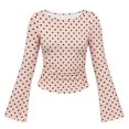 Auralook Women's Bell Sleeve Crop Tops Fashion Polka Dots Crewneck ...