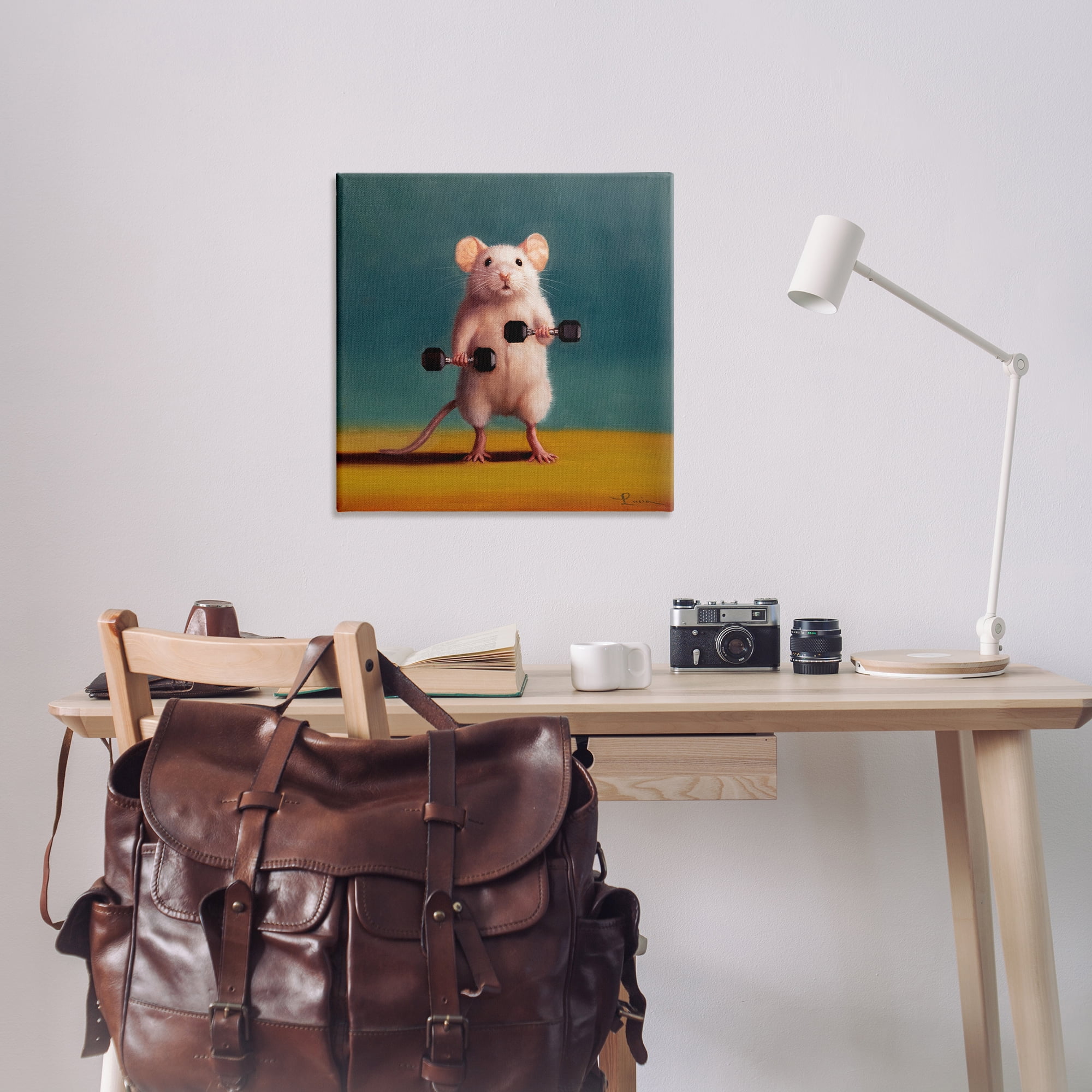 Stupell Industries Weight Lifting Mouse Animals Painting Wrapped Canvas Art Print Wall Art, 30 x 30