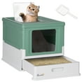 thumbnail image 1 of PawHut Enclosed Cat Litter Box with Scoop, Tray, Top Entry, Foldable, Green, 1 of 10