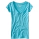 thumbnail image 1 of Aeropostale Camiseta básica con cuello en V liso liso para mujer, verde, pequeña, 1 of 1