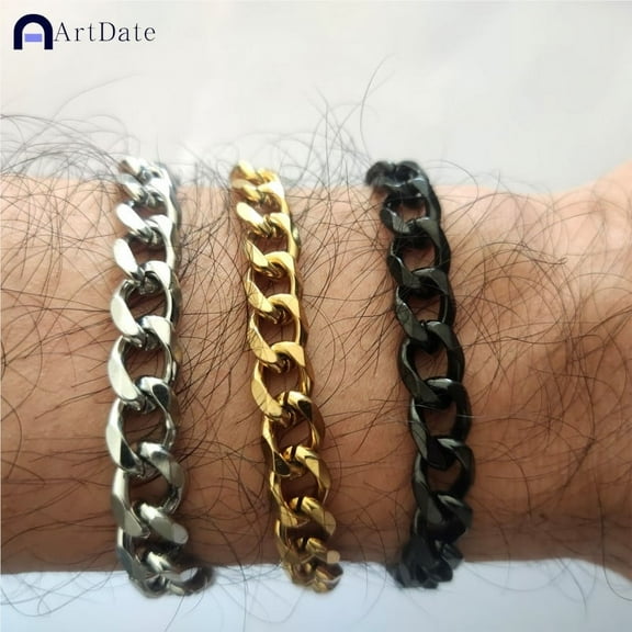 ArtDate 2024 New Trendy Cuban Chain Men Bracelet Classic Stainless Steel 3/5/7mm Width Chain Bracelet For Men Women Jewelry Gift