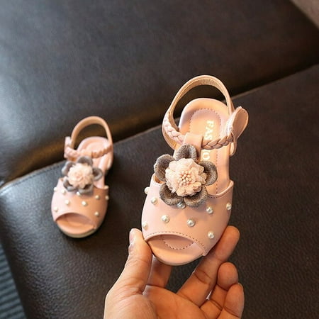 

DancePeanut Children Summer Flower Shoes Baby Girls Pearl Beach Sandals Kids Princess Hook & Loop Sandals Shoes Size 21-30