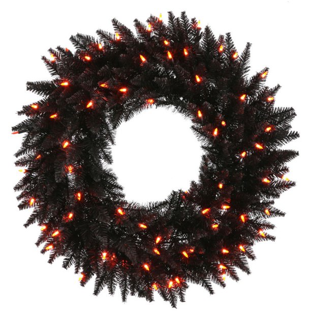 Vickerman Black Fir PreLit Wreath Orange Lights