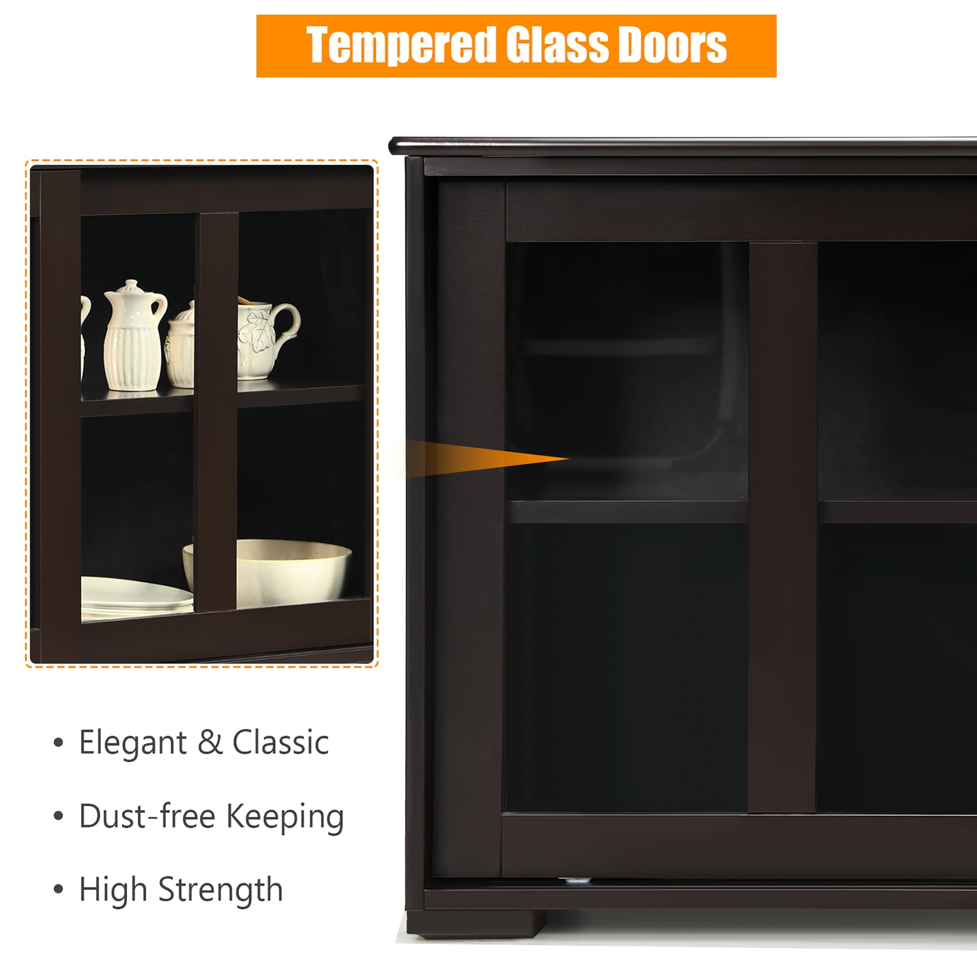 Costway Kitchen Storage Cabinet Sideboard Buffet Cupboard w/ Sliding Door Brown
